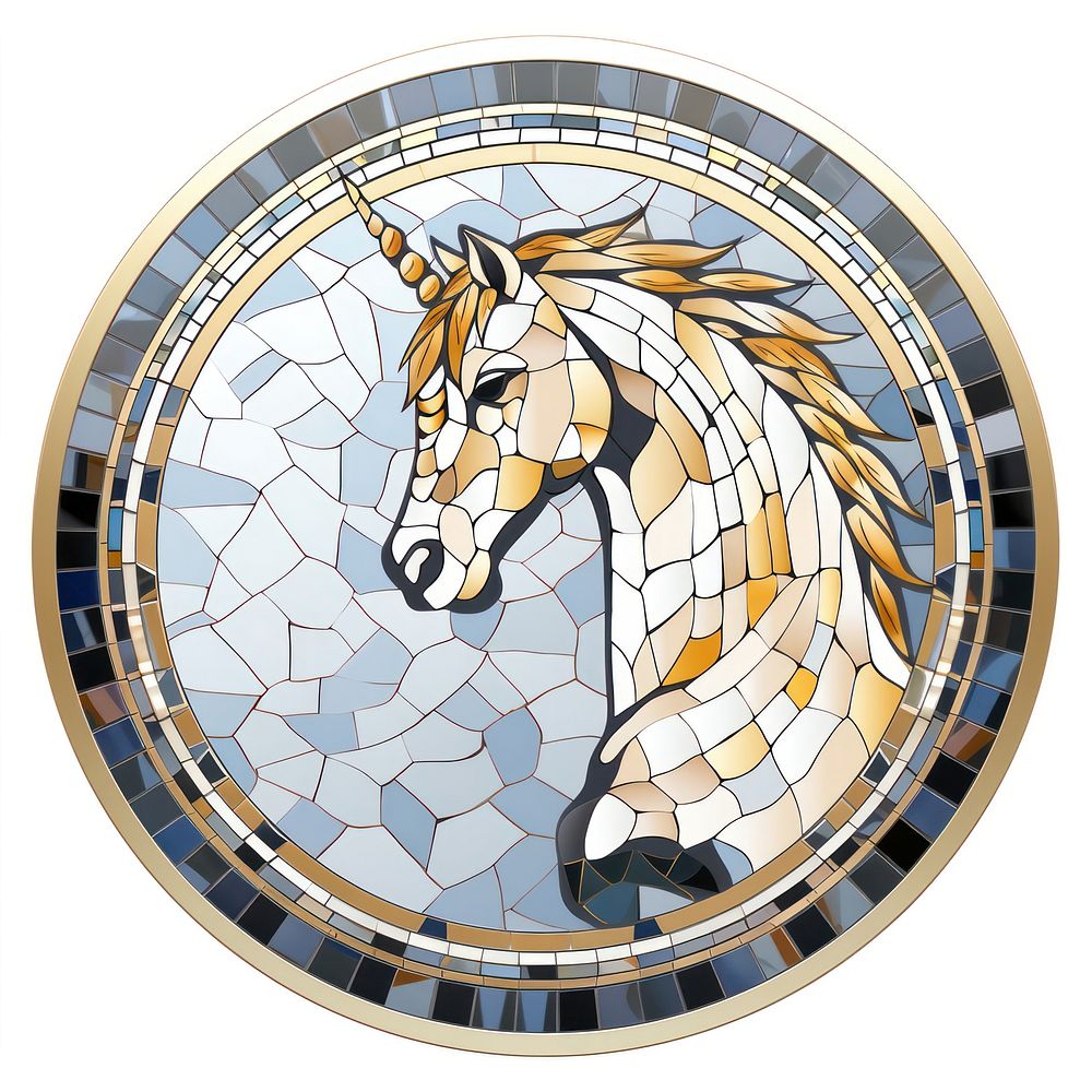 Circle unicorn art nouveau mosaic glass creativity.