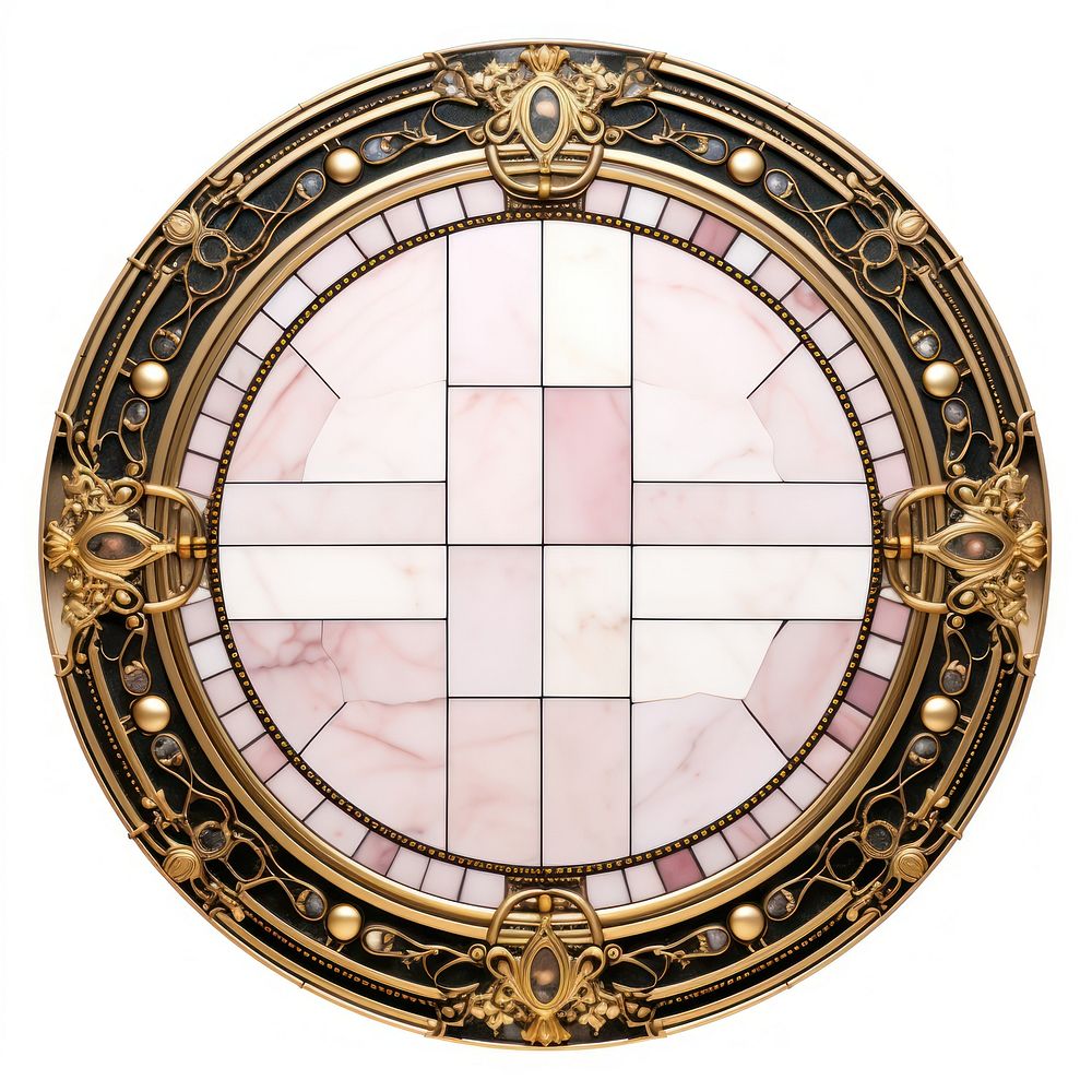 Circle pink art nouveau jewelry gold white background.