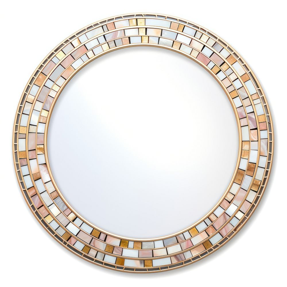 Circle rose art nouveau mosaic mirror white background.