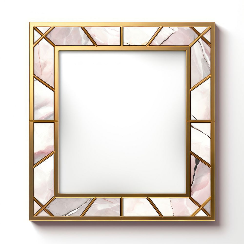 Rombus pink art nouveau frame gold white background.