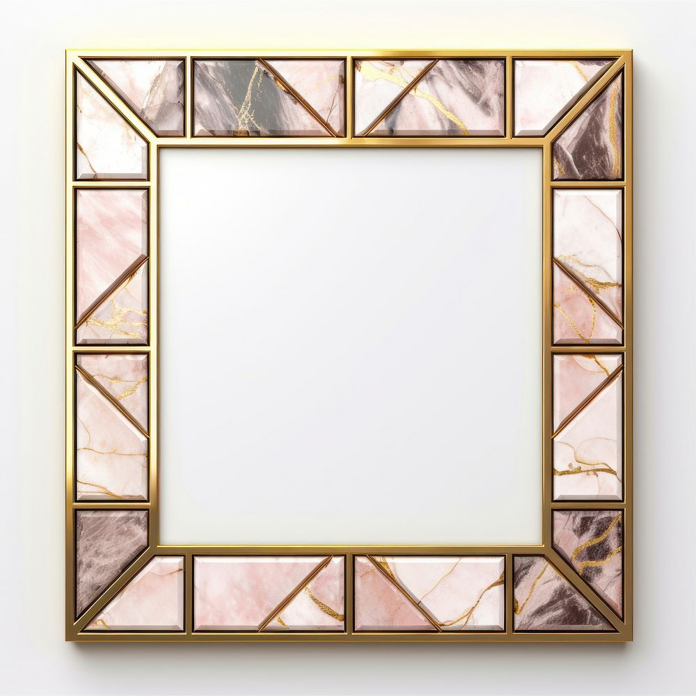 Rombus pink art nouveau frame gold white background.