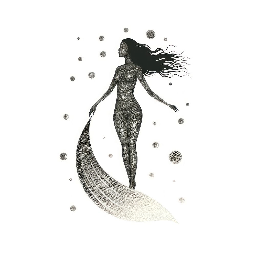Mermaid drawing sketch white background.