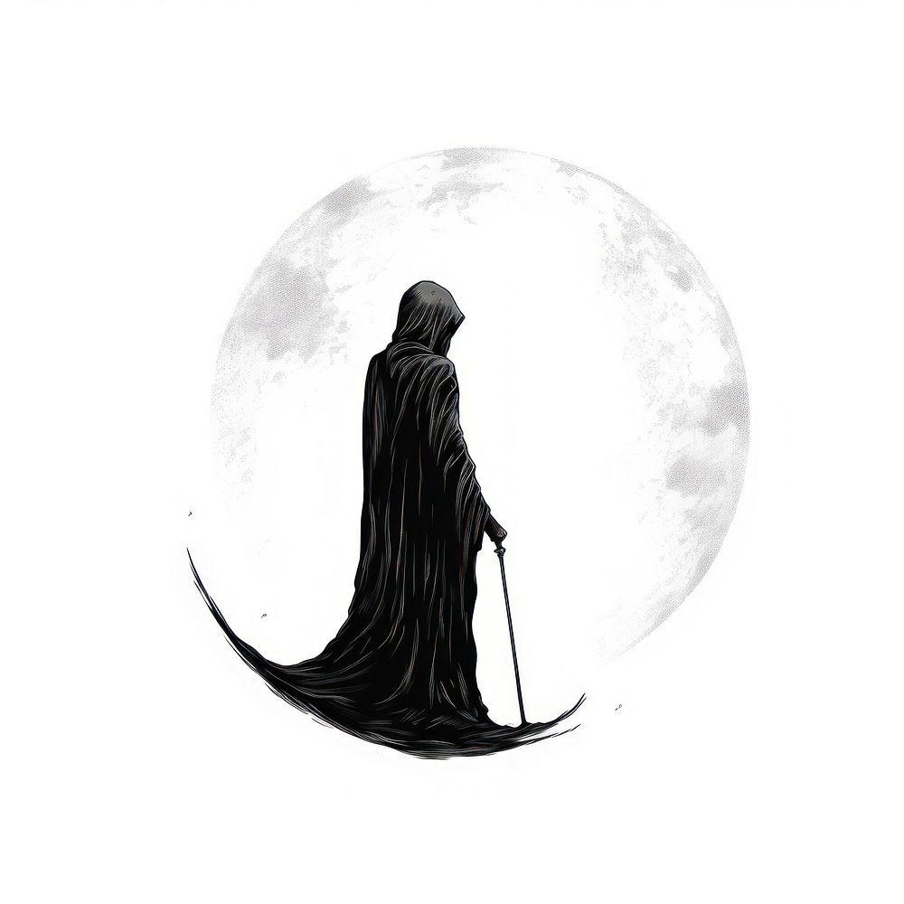 Grim reaper silhouette drawing night.