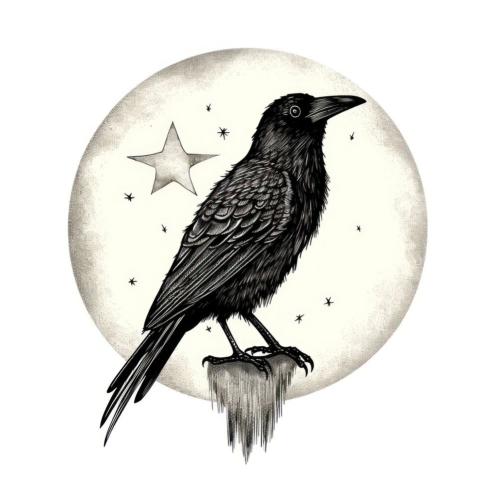 Crow drawing blackbird astronomy.
