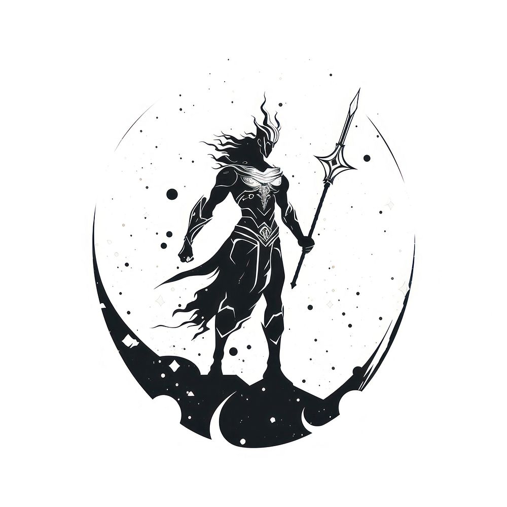 Warrior drawing black white background.