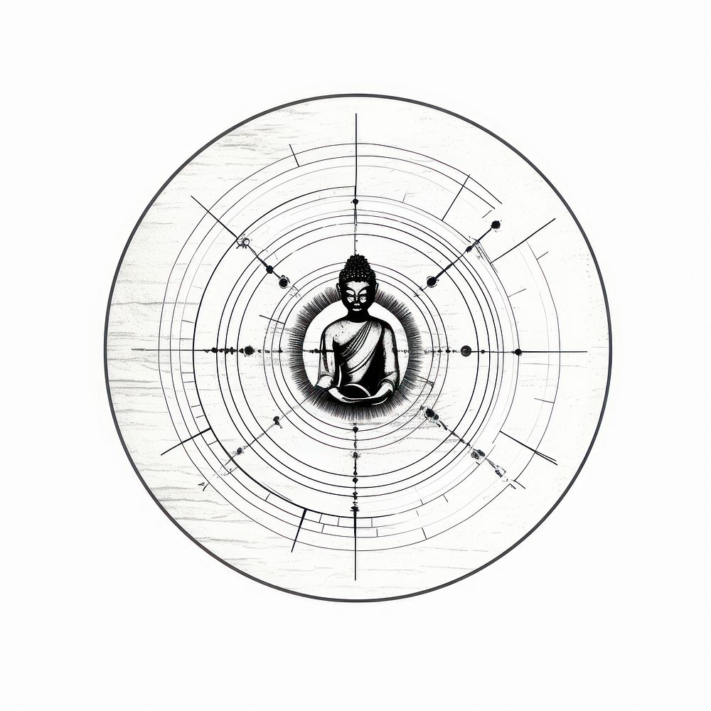 Buddha wheel drawing sketch line.