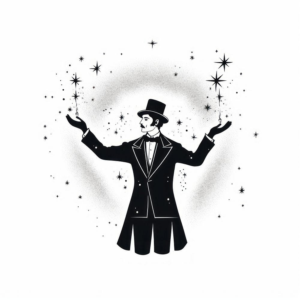 Magician drawing line white background.