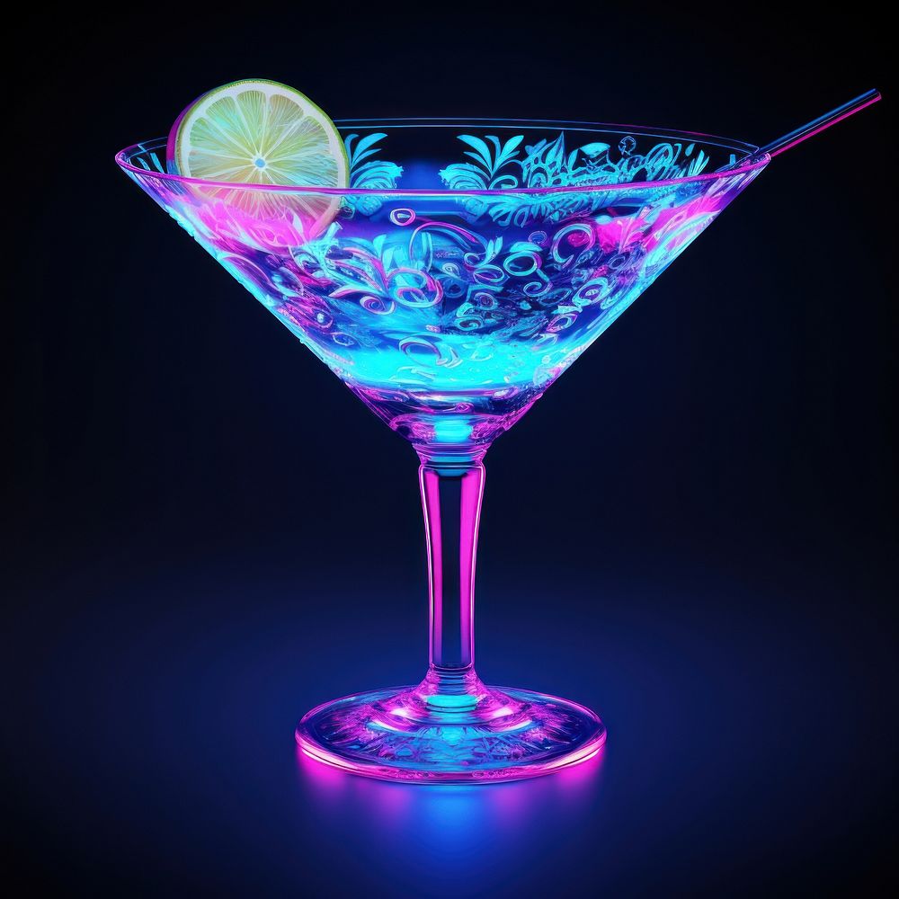 Neon margarita cocktail martini drink glass.