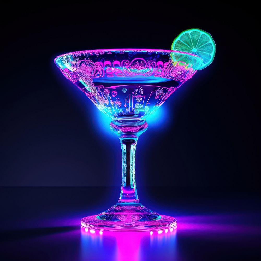 Neon margarita cocktail martini drink light.