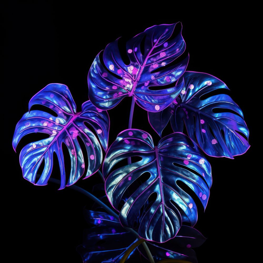 Neon monstera leaves light purple plant.