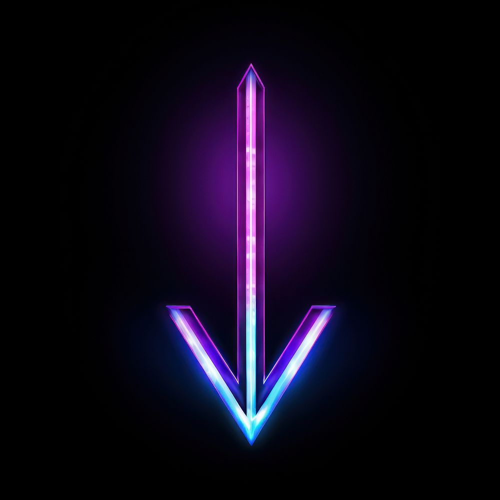 Neon arrow light purple illuminated.