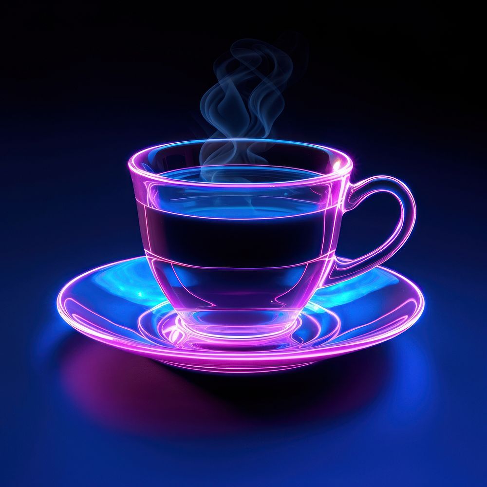Neon coffee cup shape saucer light drink.