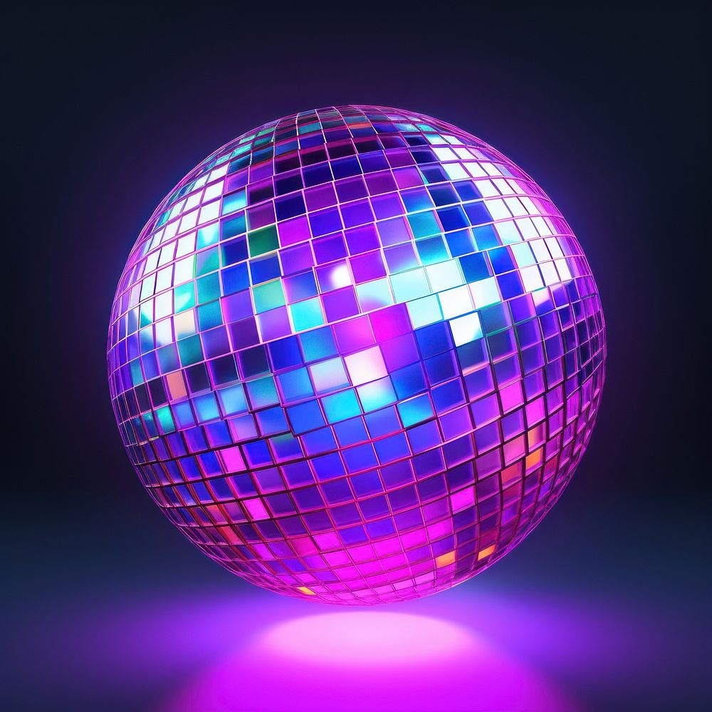 Neon Disco ball sphere purple light.