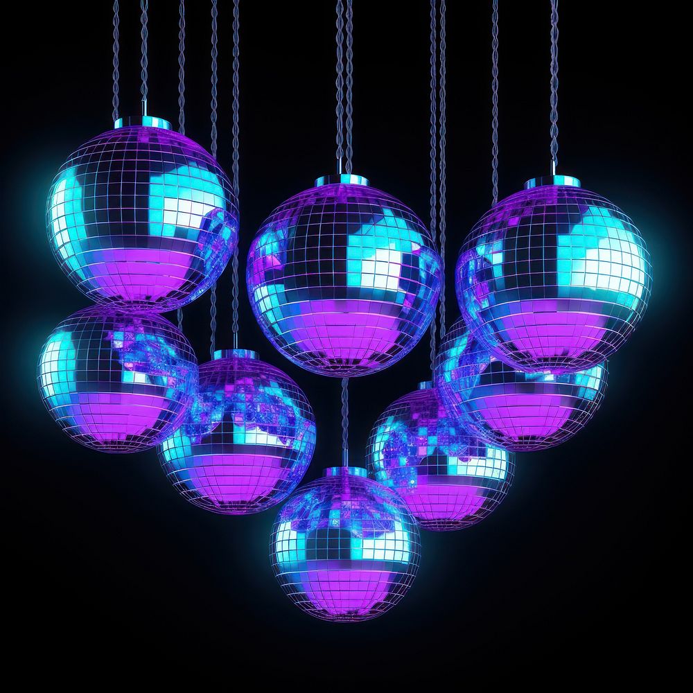 Neon Disco balls lighting disco illuminated.