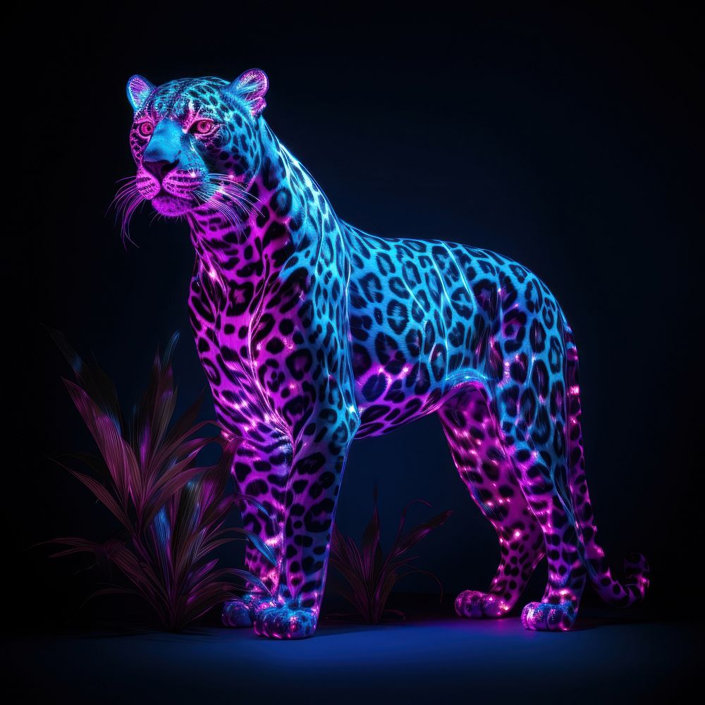 Neon full body leopard wildlife animal mammal.