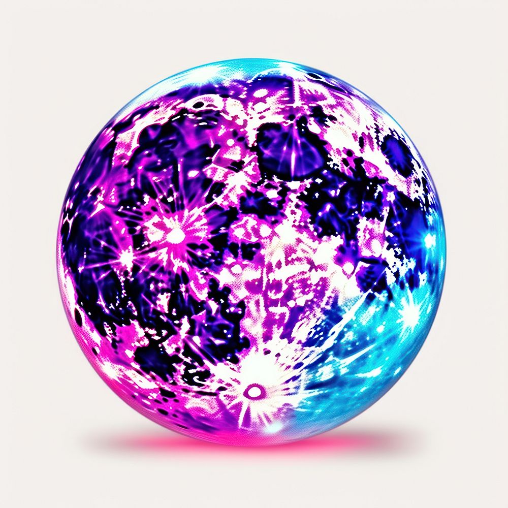 Neon full moon sphere purple illuminated.