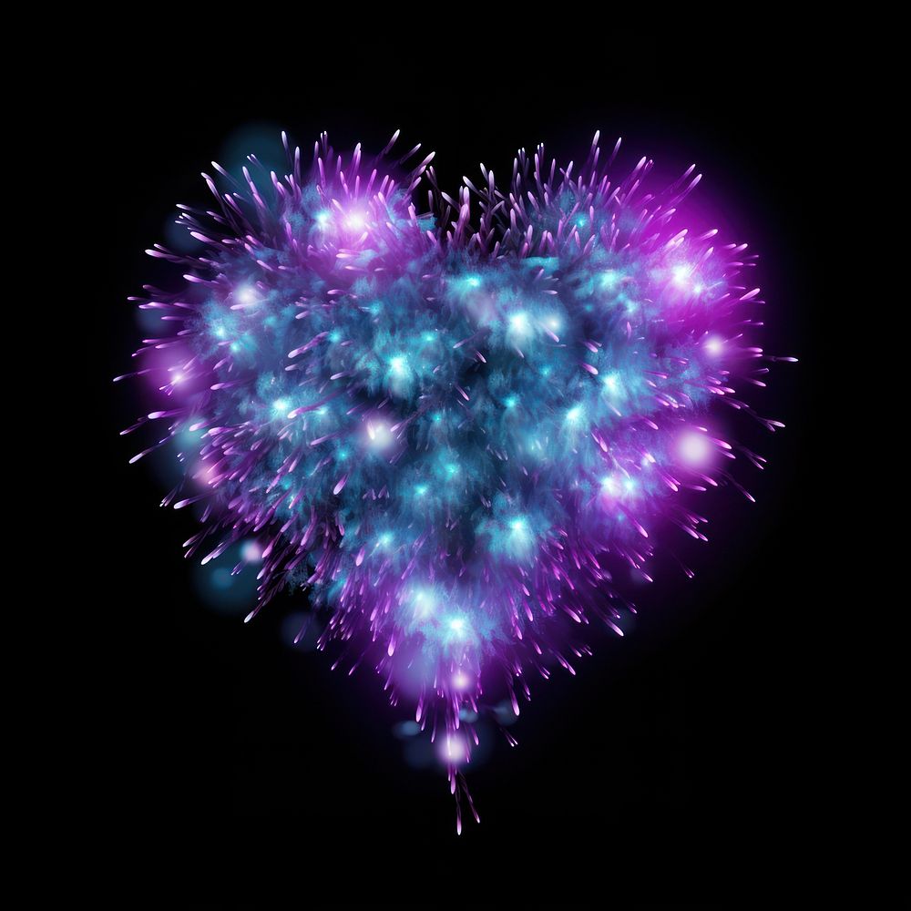 Neon firework heart shape fireworks purple illuminated.