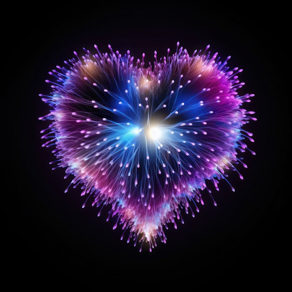 Neon firework heart shape fireworks purple night.