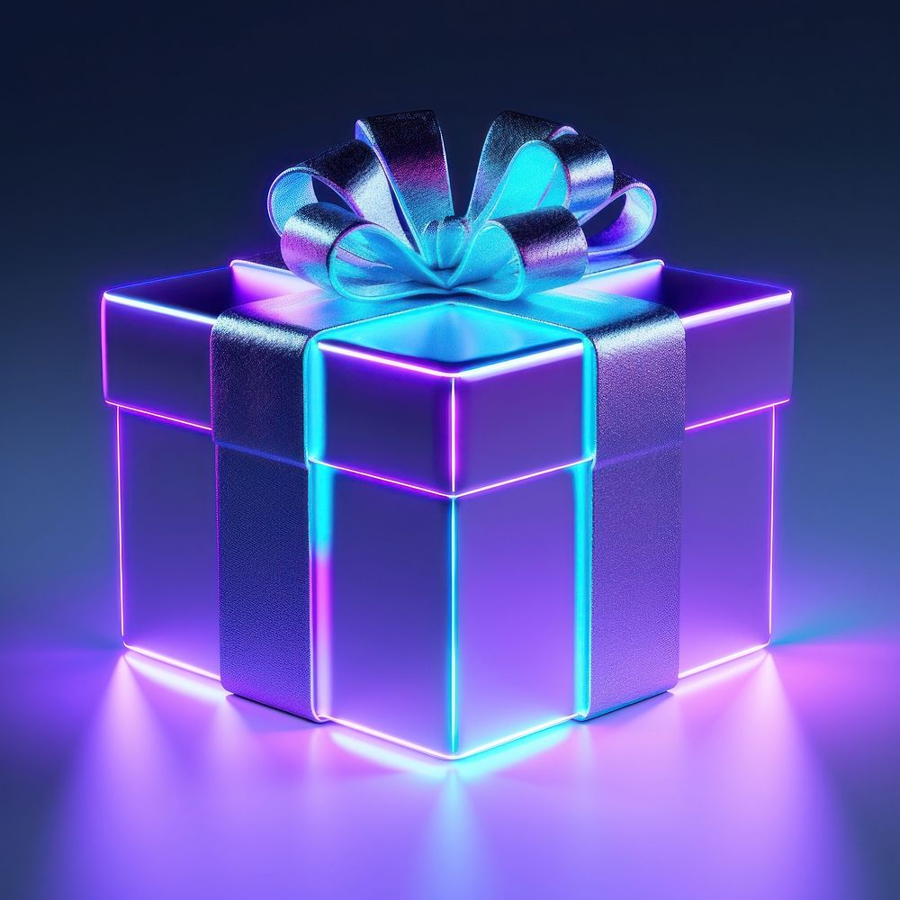 Neon gift box light illuminated celebration.