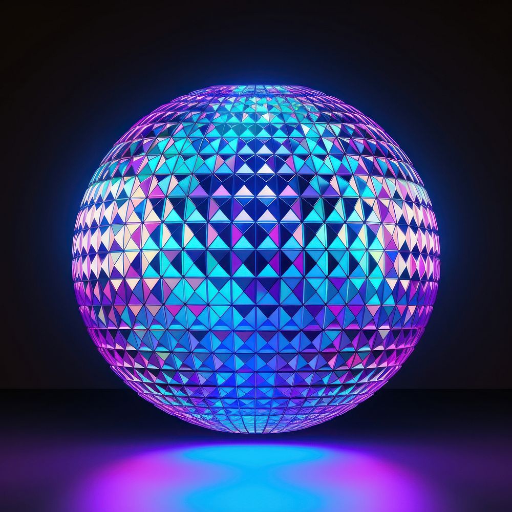 Neon polygon disco ball lighting sphere purple.
