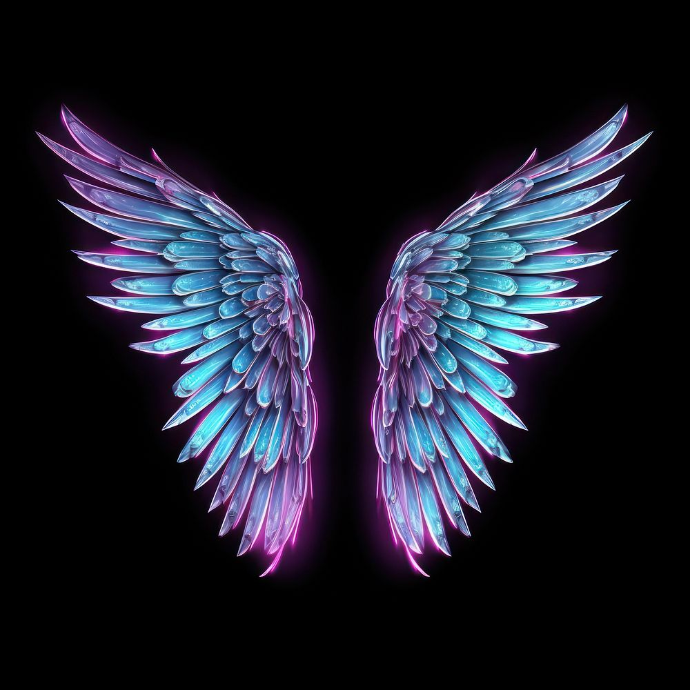 Neon simple angel wings pattern purple night.