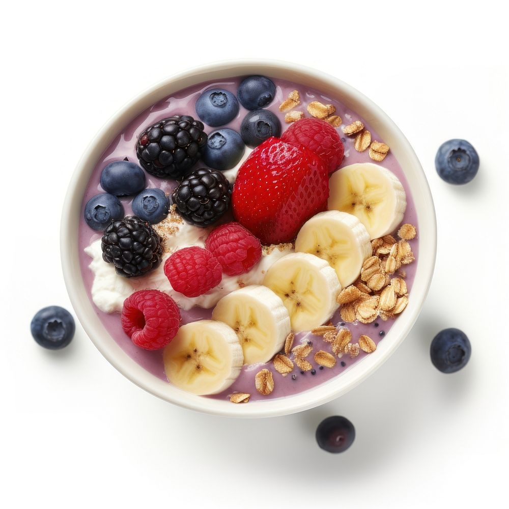 Acai bowl blueberry breakfast fruit.