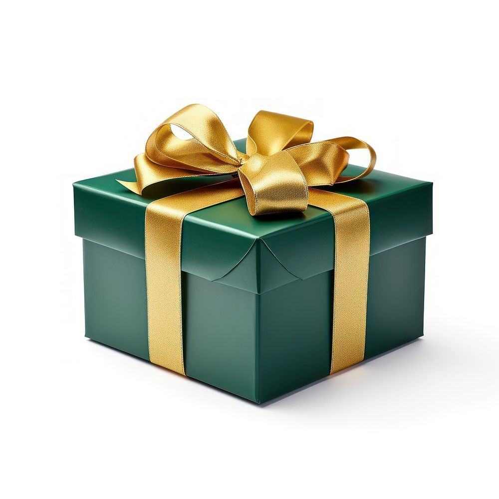 Green gift box wrapped ribbon gold.