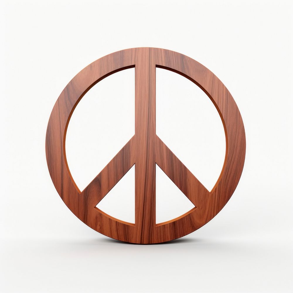 Peace Sign wood symbol white background.