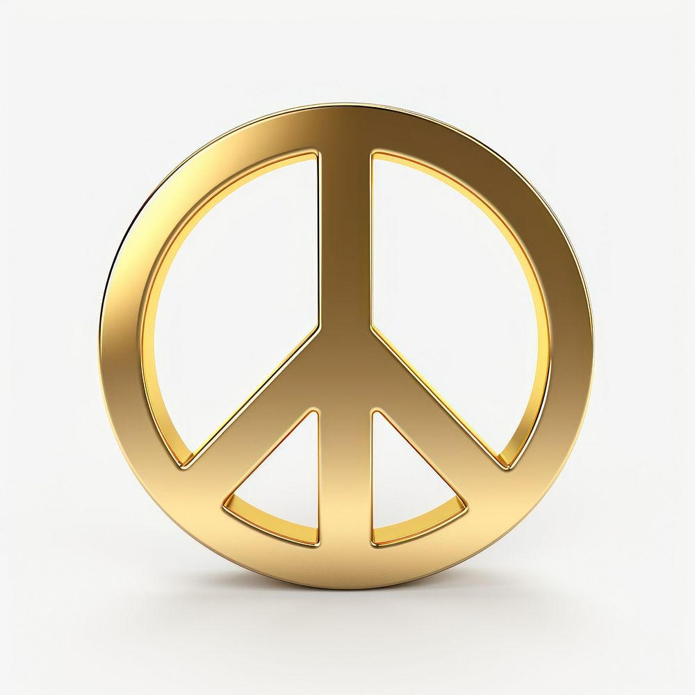 Peace Sign gold symbol white background.