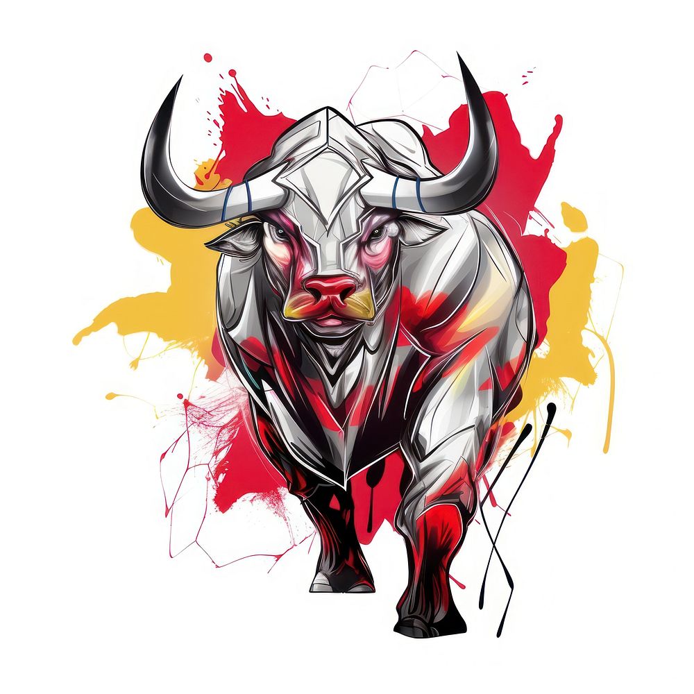 Fierce bull livestock buffalo drawing.