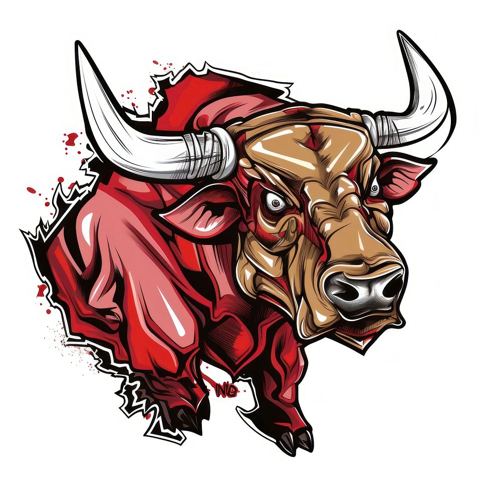 Fierce bull livestock buffalo drawing.