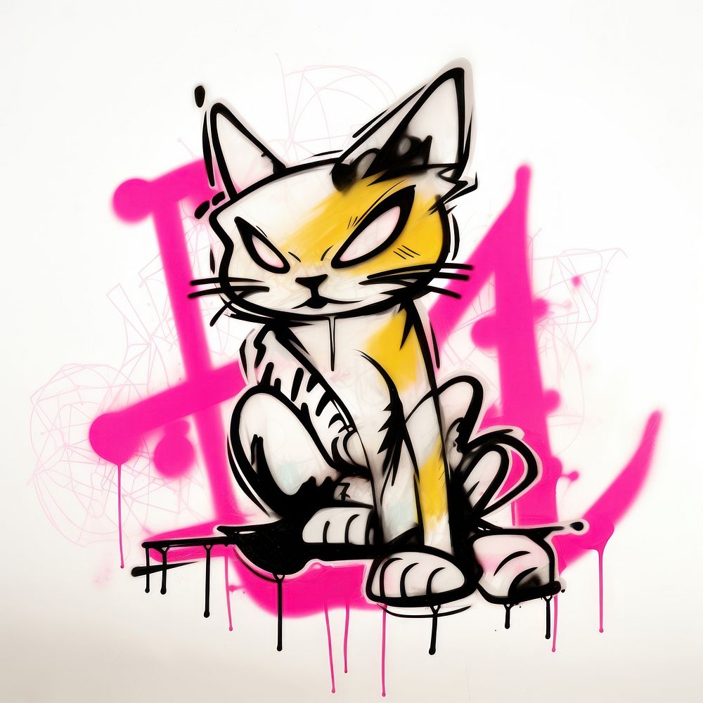 Fierce cat graffiti drawing art.