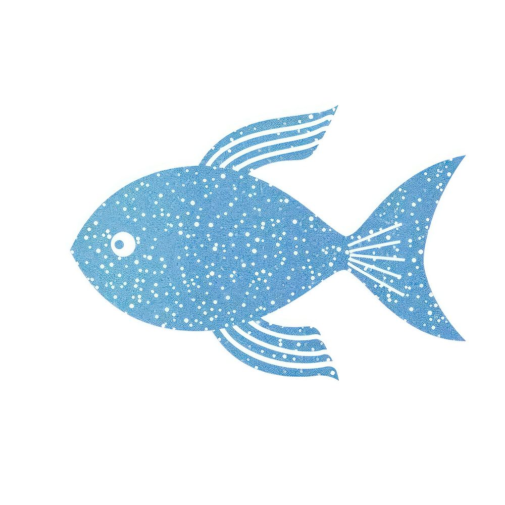 Blue fish icon animal white background underwater.