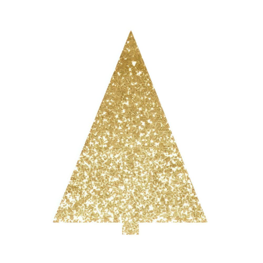 Gold christmas tree icon glitter shape white background.
