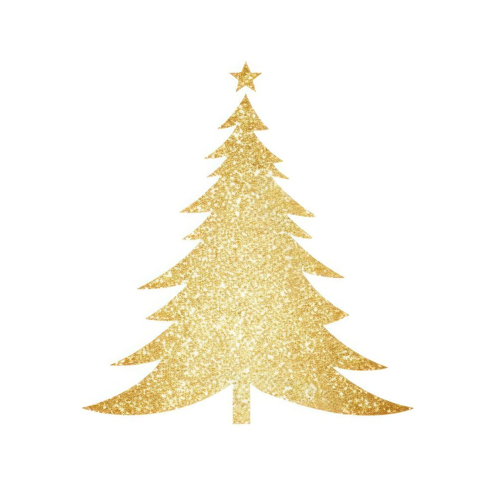 Gold christmas tree icon shape white background celebration.