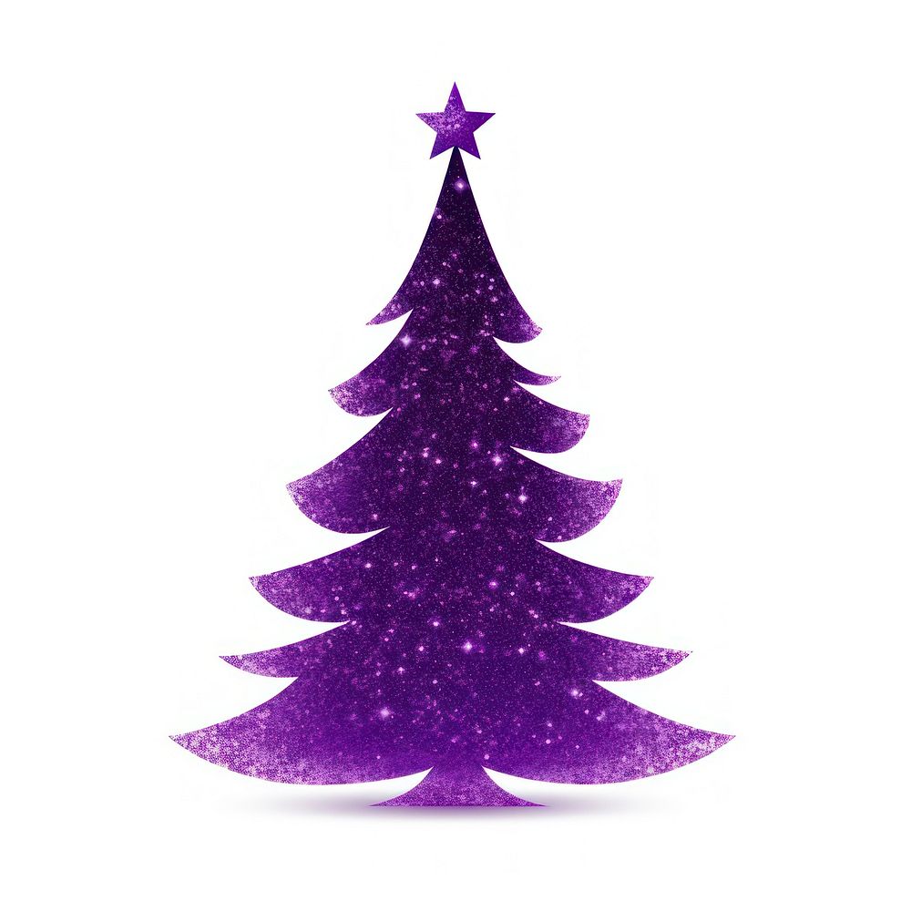 Purple christmas tree icon shape white background illuminated.