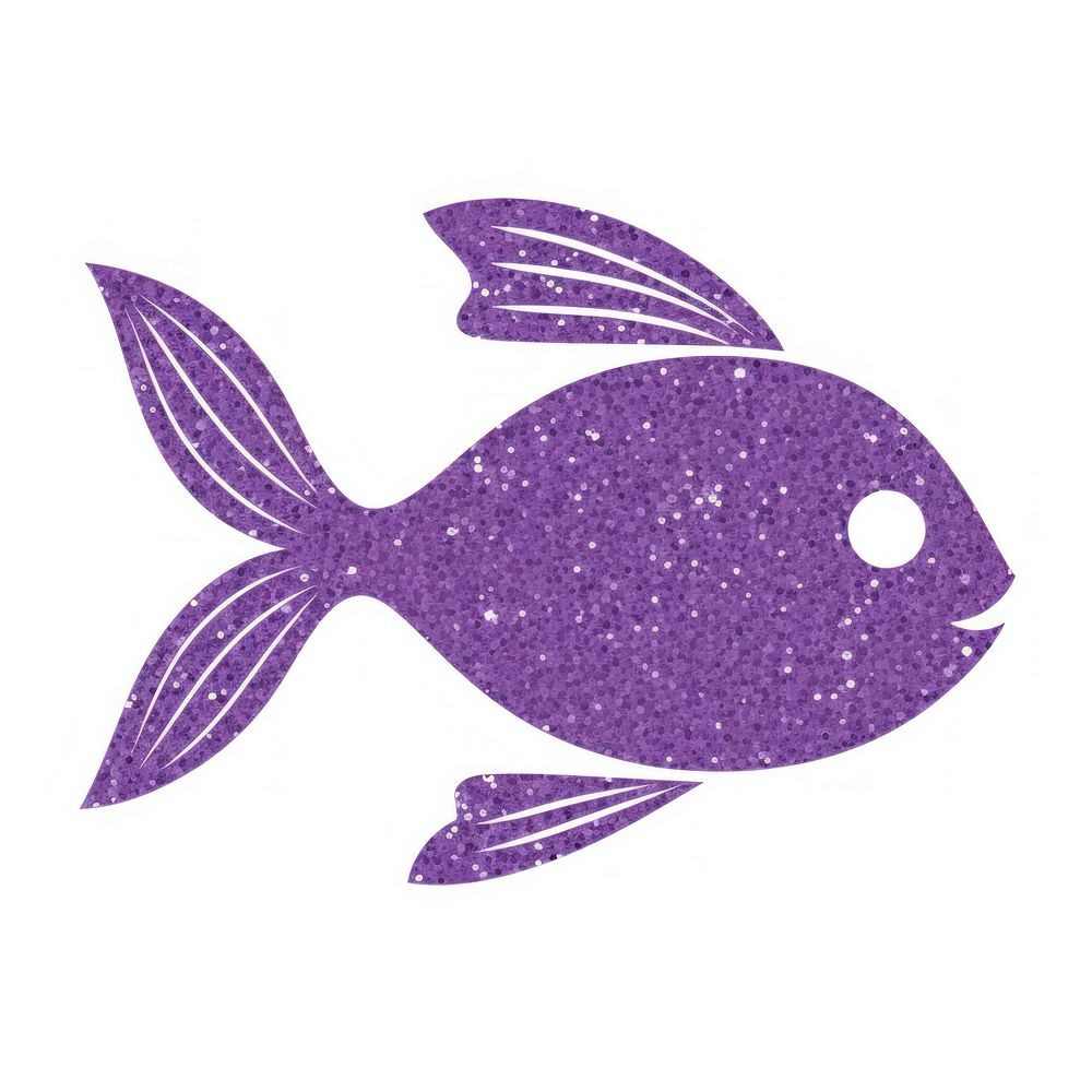 Purple fish icon glitter animal white background.