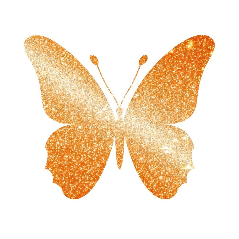 Orange butterfly icon glitter petal white background.