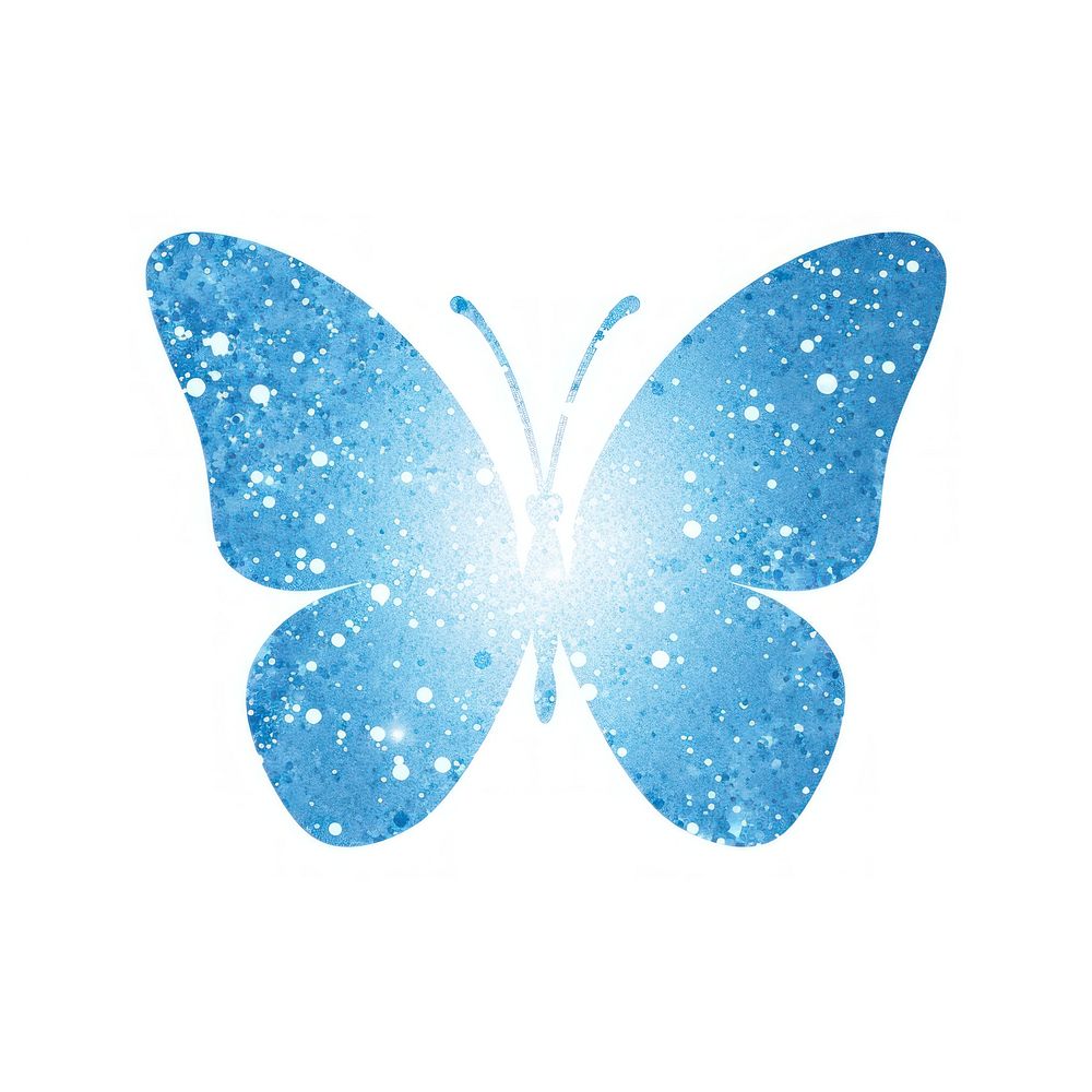Blue butterfly icon glitter nature white background.