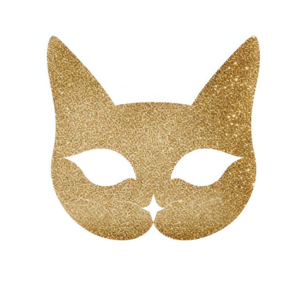 Gold cat icon shape mask white background.