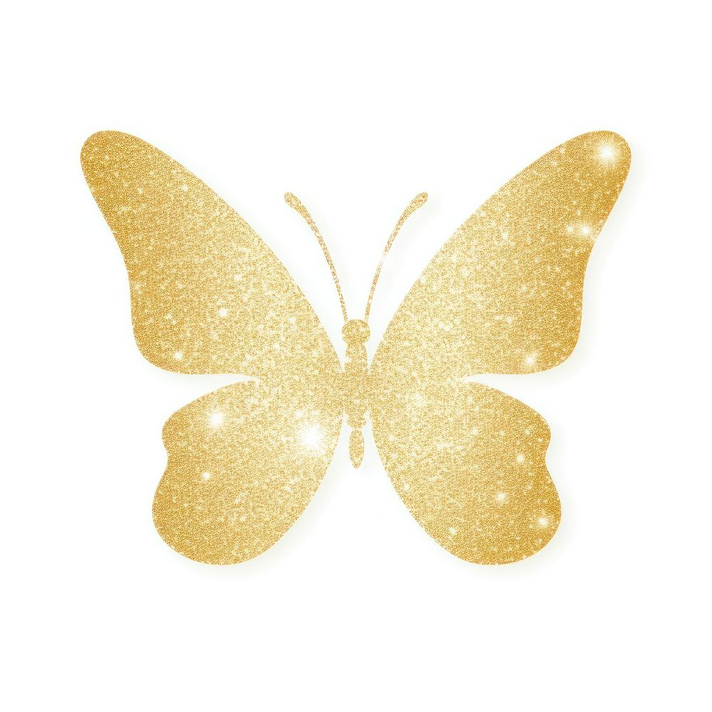 Gold butterfly icon glitter animal white background.
