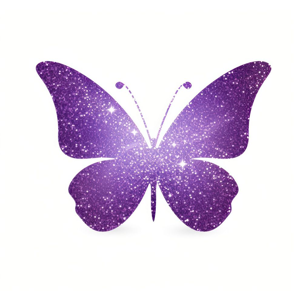 Purple butterfly icon glitter petal white background.