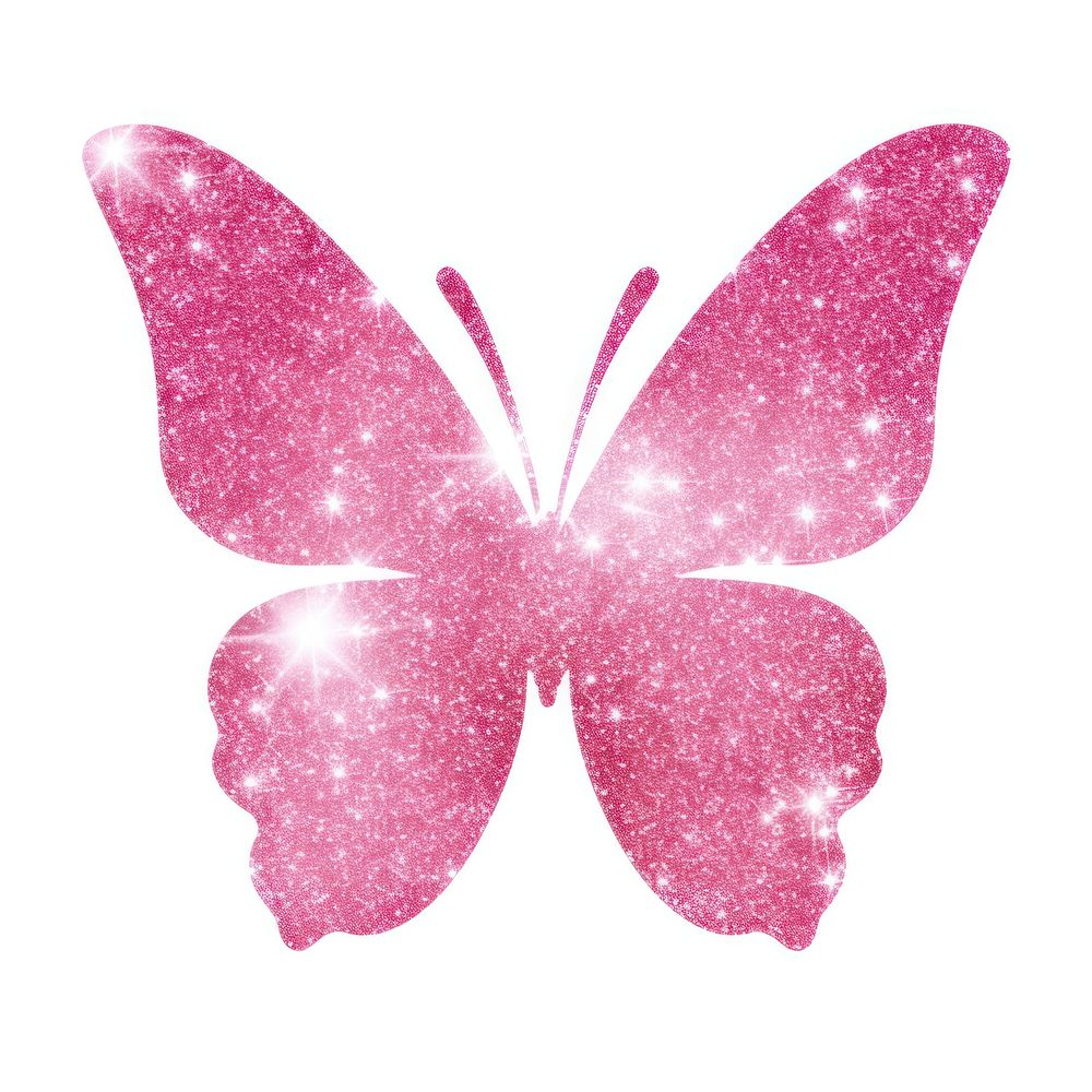 Pink butterfly icon glitter petal white background.