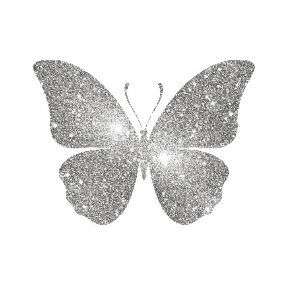 Silver butterfly icon glitter white white background.