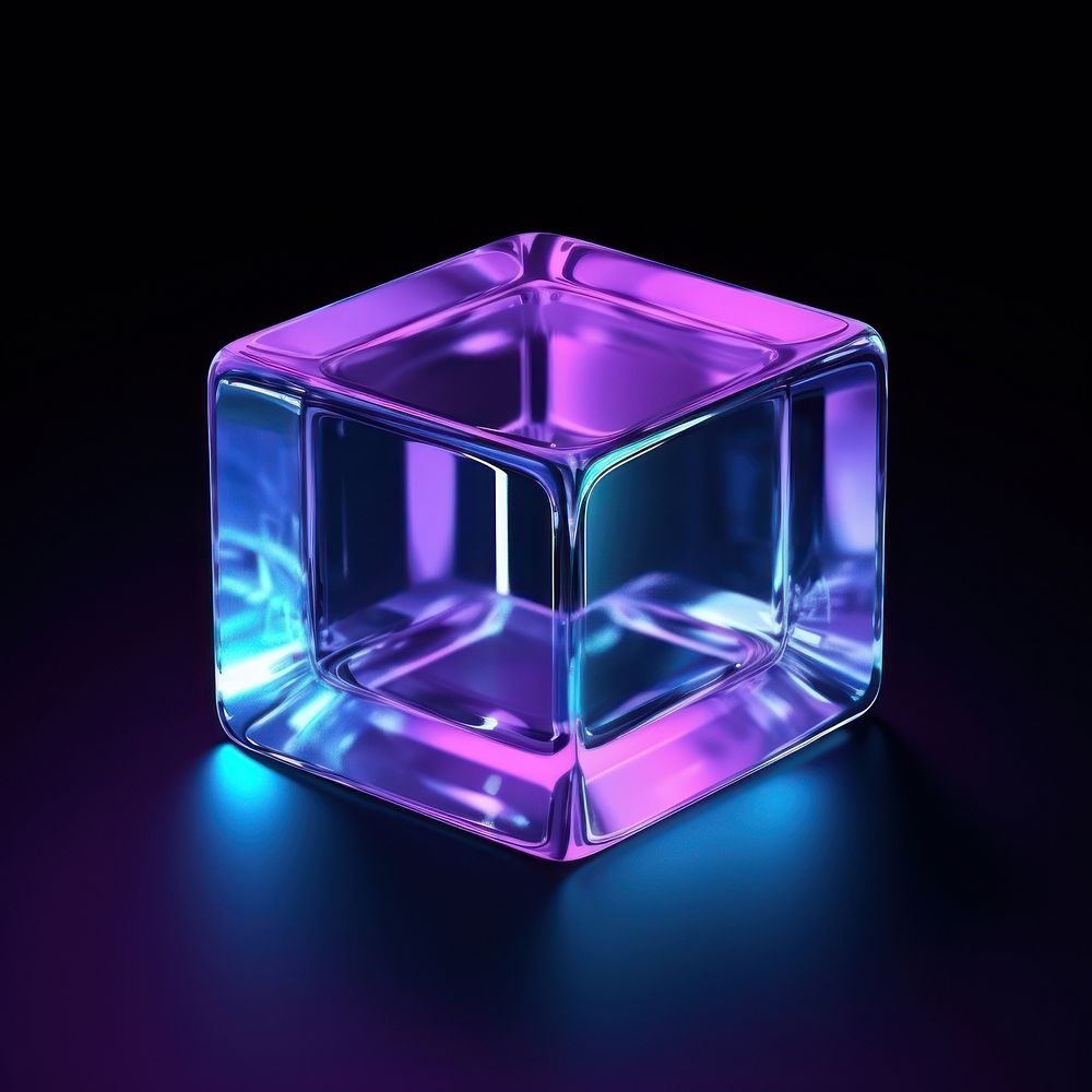 Ice cube light neon black background.