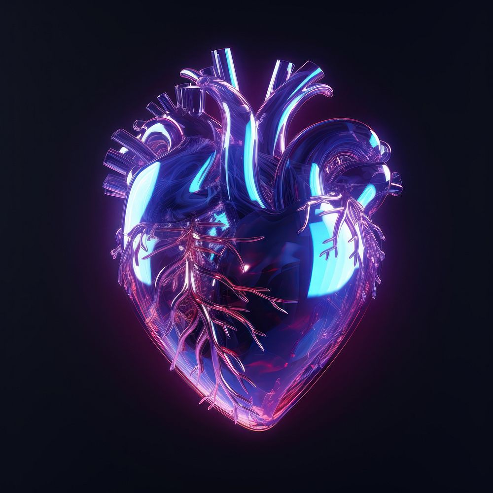 Realistic Heart heart light black background.
