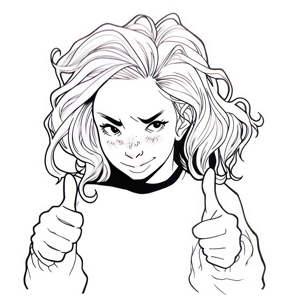 Outline sketching illustration of a Woman Thumb up cartoon drawing illustrated.