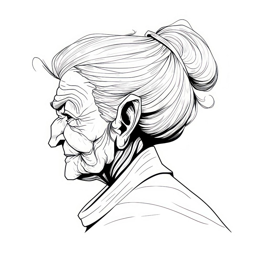 Illustration of a old woman cocking sketch cartoon drawing.
