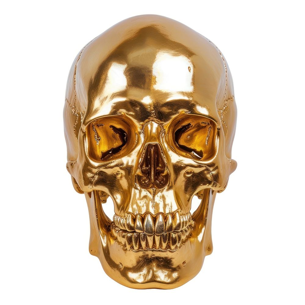 Golden skull jewelry white background anthropology.