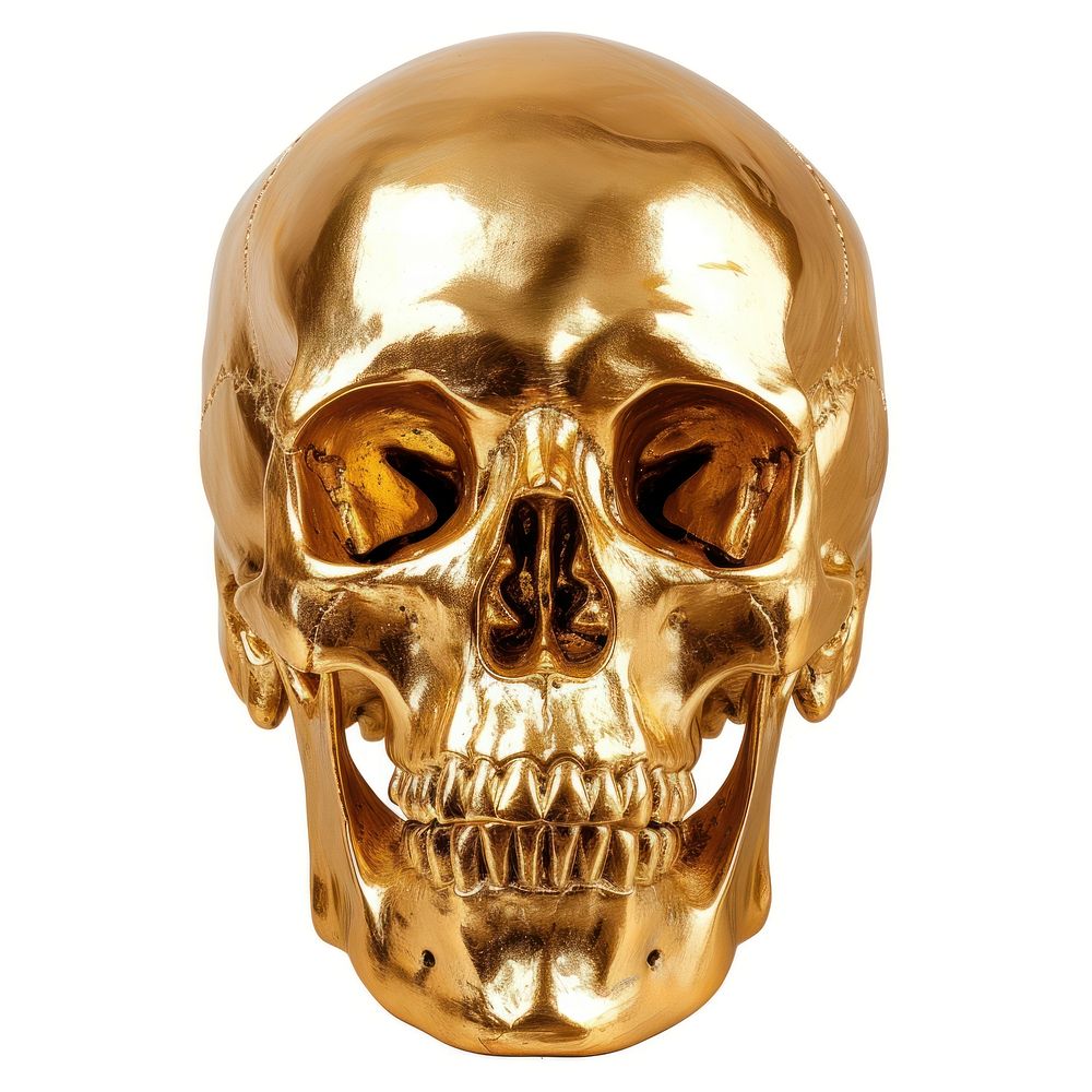 Golden skull white background anthropology celebration.